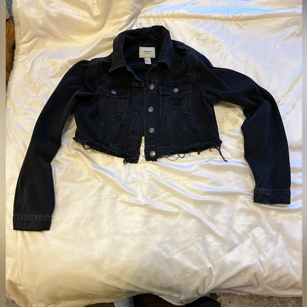 Forever 21 cropped black jean jacket